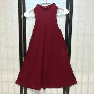 Hollister Mock Turtleneck Sleeveless Cutaway Rib Knit Mini Dress Burgandy S